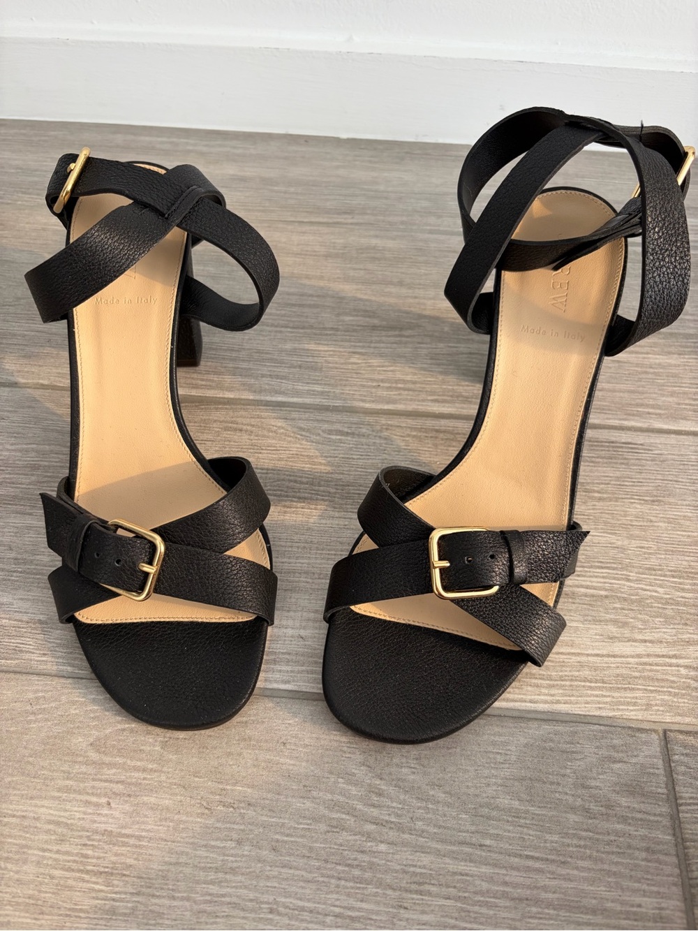 J Crew Black Leather Ankle Strap with Block Heels - NWOT